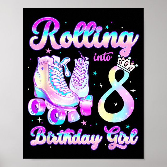 Kids Rolling Into 8 Roller Skating 8th Birthday Gi Poster (Front)