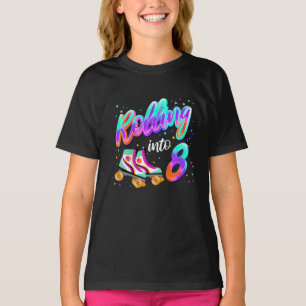 Kids Rolling Into 8 Years Old Girl 8th Birthday  T-Shirt