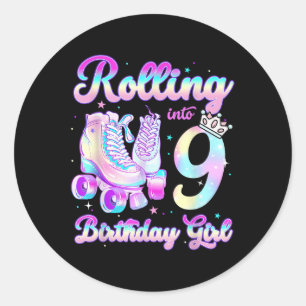 Kids Rolling Into 9 Roller Skating 9th Birthday Gi Classic Round Sticker