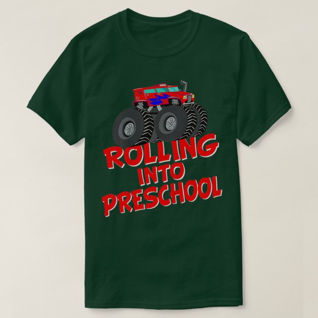 Kids Rolling Into Preschool Monster Truck Lover Pr T-Shirt (Design Front)