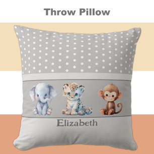 Kid's room add name cute animals grey cushion