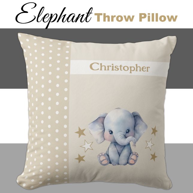 Kid's room add name cute elephant brown cushion (Creator Uploaded)