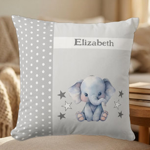 Kid's room add name cute elephant grey cushion