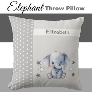 Kid's room add name cute elephant grey cushion