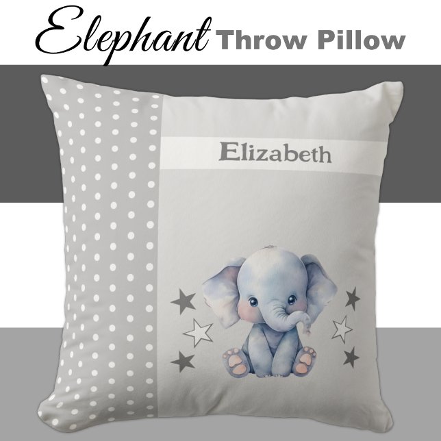 Kid's room add name cute elephant grey cushion (Creator Uploaded)