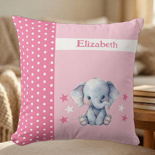 Kid's room add name cute elephant pink cushion