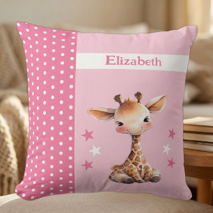 Kid's room add name cute giraffe pink cushion
