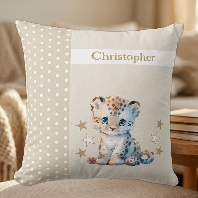 Kid's room add name cute leopard brown cushion (Creator Uploaded)