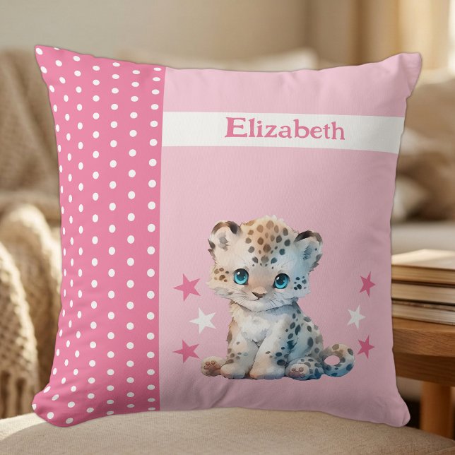 Kid's room add name cute leopard pink cushion (Creator Uploaded)