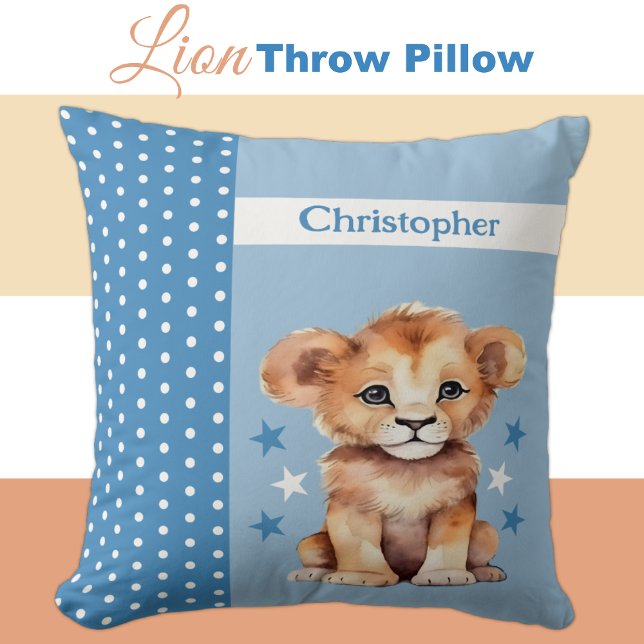 Kid's room add name cute lion blue cushion (Creator Uploaded)