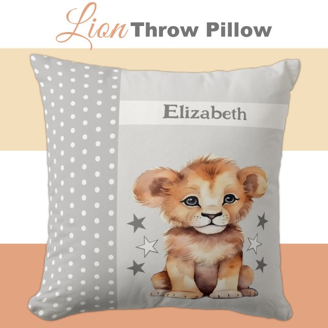 Kid's room add name cute lion grey cushion (Creator Uploaded)