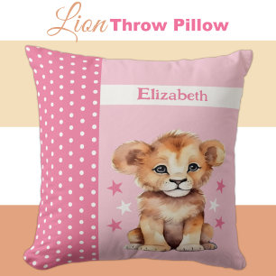 Kid's room add name cute lion pink cushion