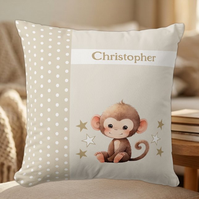 Kid's room add name cute monkey brown cushion (Creator Uploaded)
