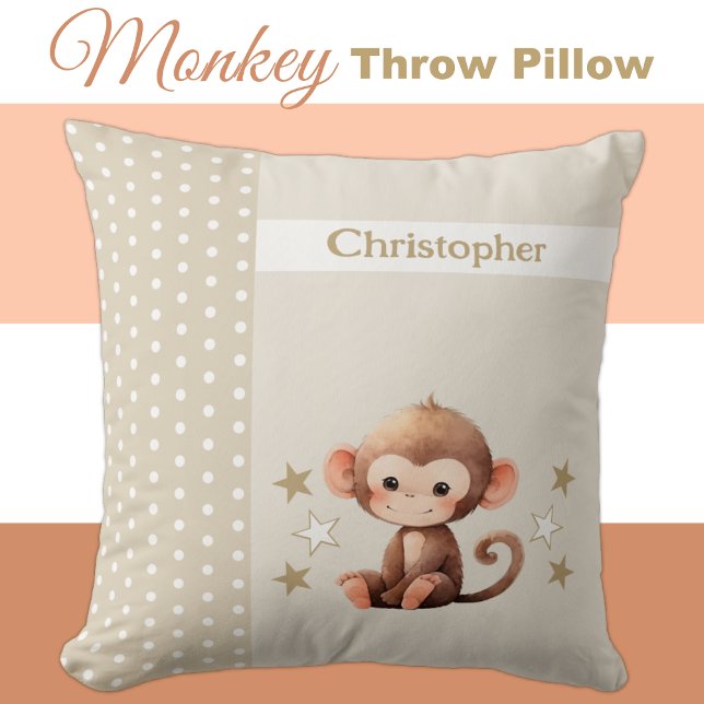 Kid's room add name cute monkey brown cushion (Creator Uploaded)