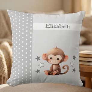 Kid's room add name cute monkey grey cushion