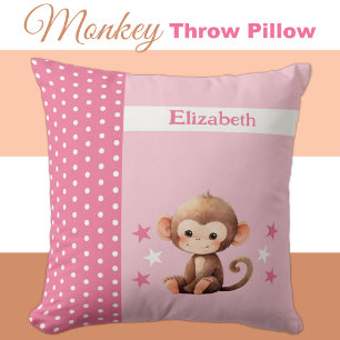Kid's room add name cute monkey pink cushion
