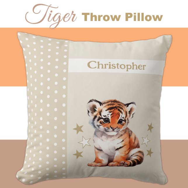 Kid's room add name cute tiger brown cushion (Creator Uploaded)