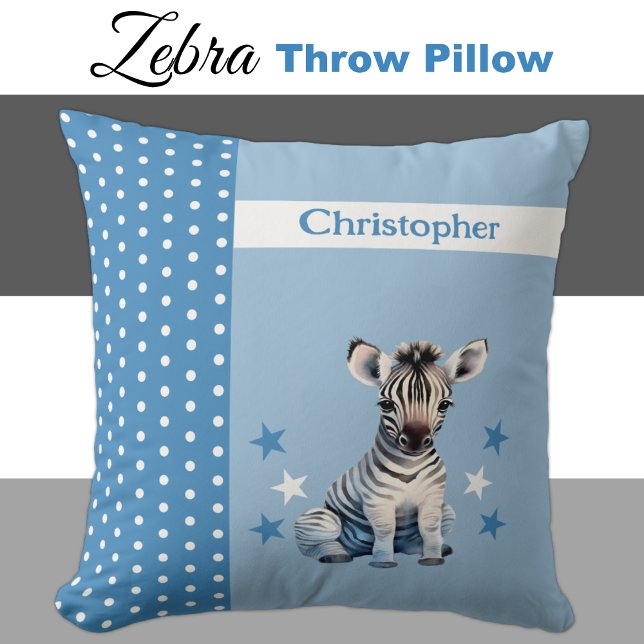 Kid's room add name cute zebra blue cushion (Creator Uploaded)