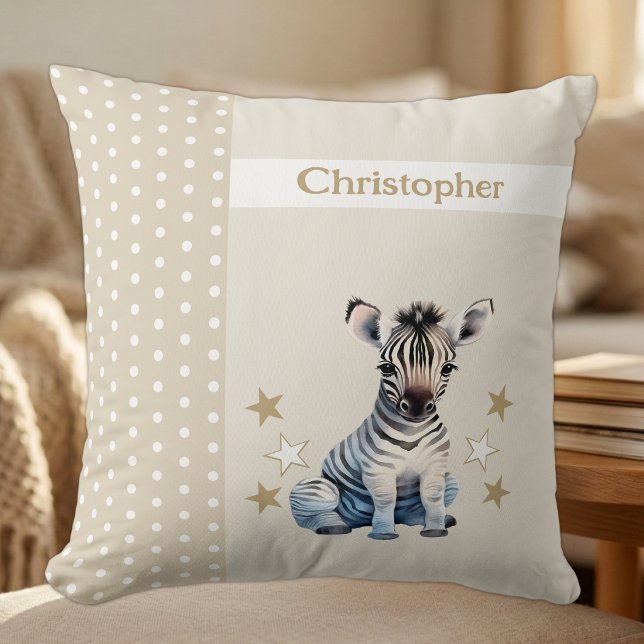 Kid's room add name cute zebra brown cushion (Creator Uploaded)