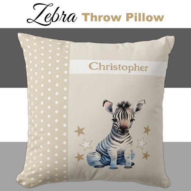 Kid's room add name cute zebra brown cushion (Creator Uploaded)