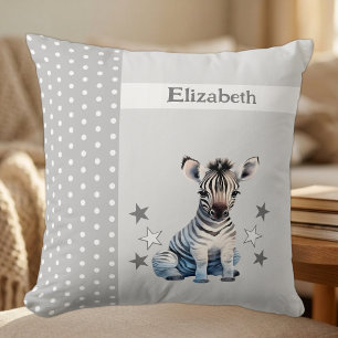 Kid's room add name cute zebra grey cushion