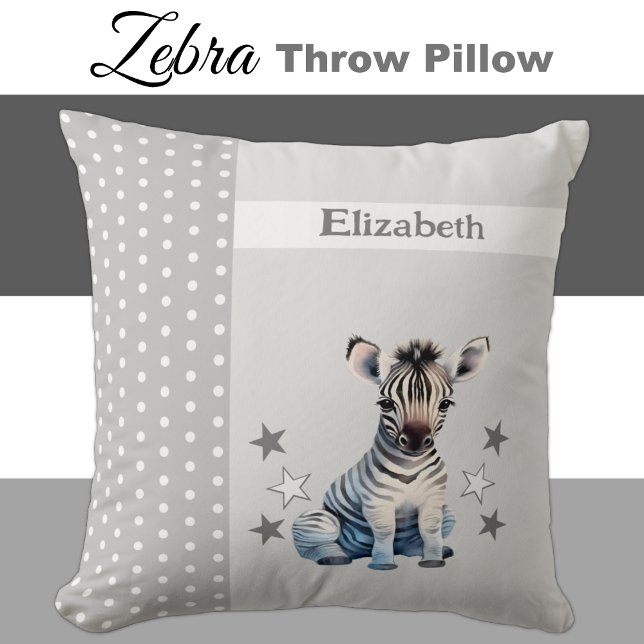 Kid's room add name cute zebra grey cushion (Creator Uploaded)
