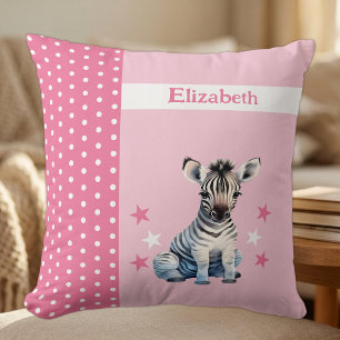 Kid's room add name cute zebra pink cushion