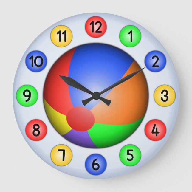 Kids Room Fun Beach Ball Large Round Wall Clocks (Front)