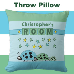 Kid's room Ladybugs add name blue green Cushion