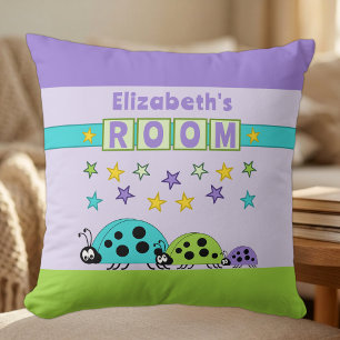 Kid's room Ladybugs add name purple green Cushion