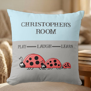 Kid's room Ladybugs custom name grey blue Cushion
