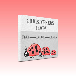 Kid's room Ladybugs custom name grey Canvas Print