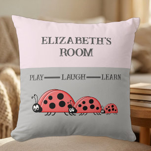 Kid's room Ladybugs custom name grey pink Cushion