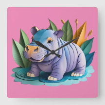 Kids room nursery Hippo Wall Clock