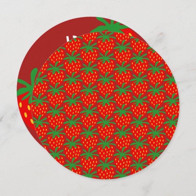 Kid's round strawberry Birthday party invitations (Front/Back)