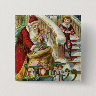 Kids Running to Greet Santa 15 Cm Square Badge