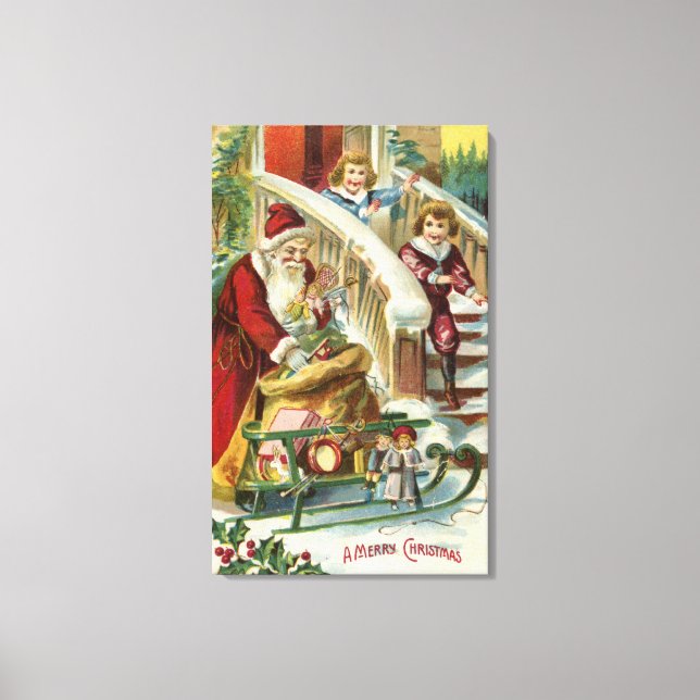 Kids Running to Greet Santa Canvas Print (Front)