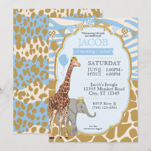 Kids Safari Animal 1st Birthday Invitation (blue))