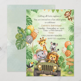 Kids Safari Birthday Invitation Editable Template
