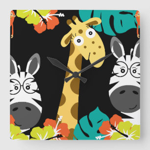 Kids Safari Nursery Art Bedroom Decor Square Wall Clock