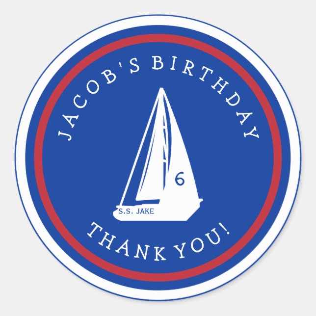 Kid's Sailboat Birthday Thank You Boat Stickers (Front)