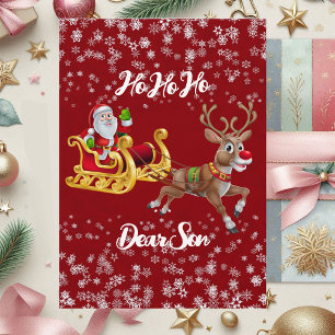 Kids Santa Christmas Reindeer Sleigh Snowflake Red Holiday Card