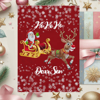 Kids Santa Christmas Reindeer Sleigh Snowflake Red Holiday Card
