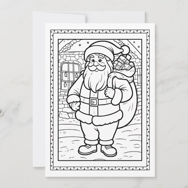 Kids Santa Colouring Christmas Flat Note Card (Front)