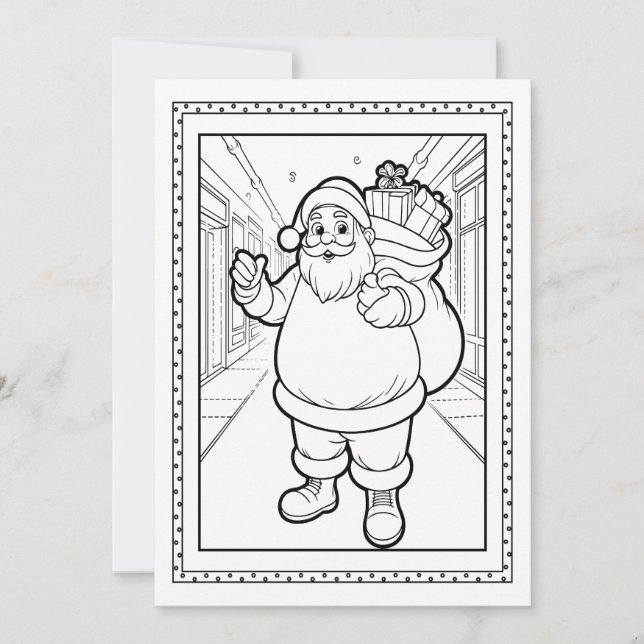 Kids Santa Colouring Christmas Flat Note Card (Front)