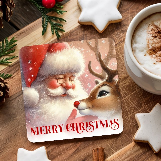 Kids Santa Rudolph Cute Christmas Paper Coaster  (Kids Santa Rudolph Cute Christmas Paper Coaster Art

)