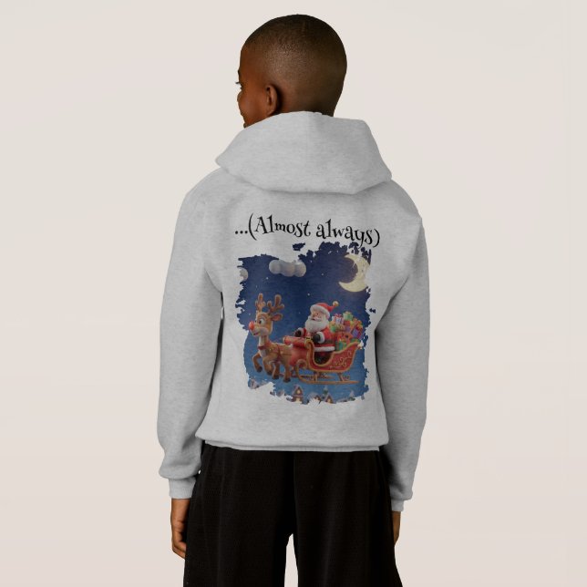 Kids' Santa Rudolph Flying Sleigh Hoodie (Back Full)