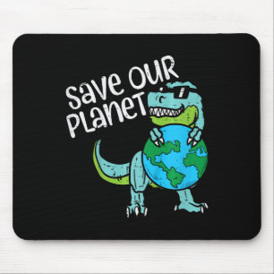 Kids Save Our Planet Trex Earth Cute Dinosaur Boys Mouse Pad