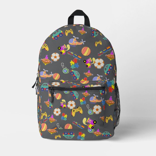 Kids School Backpack with Colourful Toy Print (Front)
