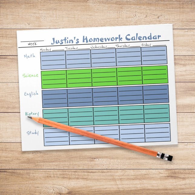 Kids School To Do List Colourful Calendar Notepad (Personalized student homework weekly planner desk stationery layout.)